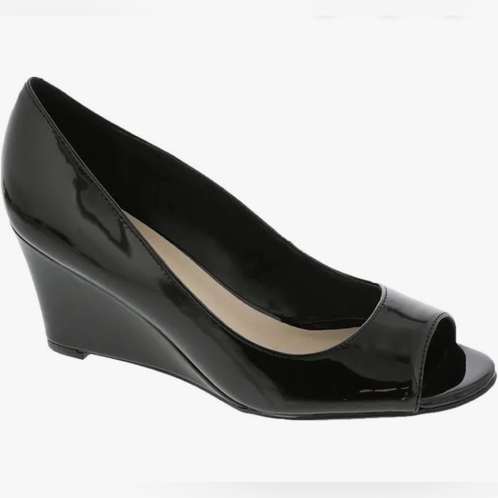 Nine West Canise Wedge Black Patent Sz 7.5